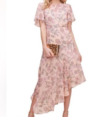ASTR The Label Midi Dress S Floral Pink Garden Assymetrical Wedding Fairy NWT